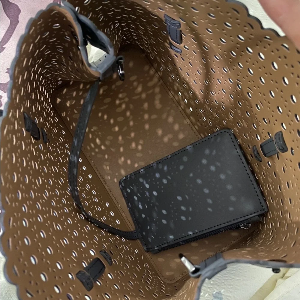 Alaïa Gray Laser-Cut Tote with Tan Interior